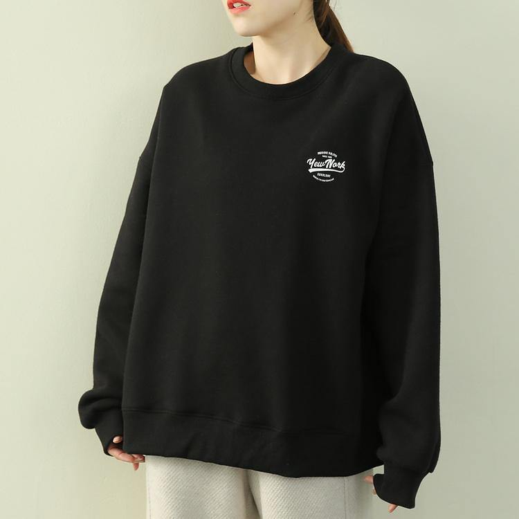 French o neck thick clothes For Women black Letter top - SooLinen