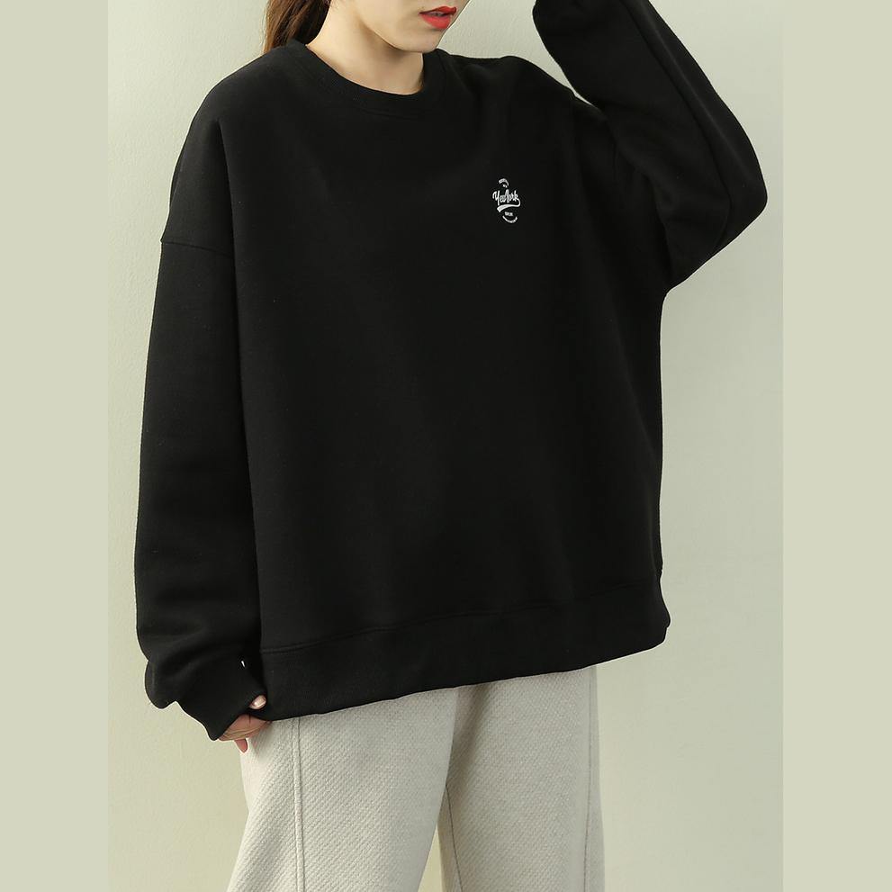 French o neck thick clothes For Women black Letter top - SooLinen