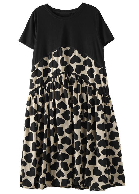 French o neck Cinched Cotton clothes For Women Runway black print Dress - SooLinen