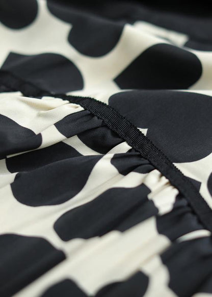 French o neck Cinched Cotton clothes For Women Runway black print Dress - SooLinen