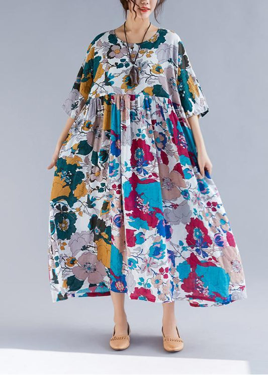 Französischer O-Ausschnitt, gerafftes Patchwork, Chiffon-Roben, pakistanischer Ärmeldruck, Maxikleid, Sommer