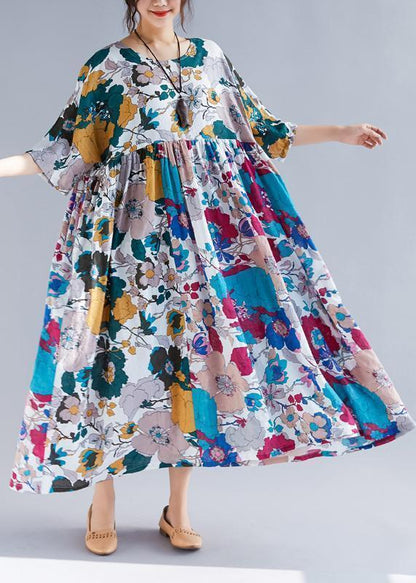 Französischer O-Ausschnitt, gerafftes Patchwork, Chiffon-Roben, pakistanischer Ärmeldruck, Maxikleid, Sommer