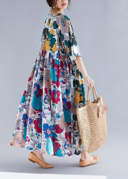 Französischer O-Ausschnitt, gerafftes Patchwork, Chiffon-Roben, pakistanischer Ärmeldruck, Maxikleid, Sommer