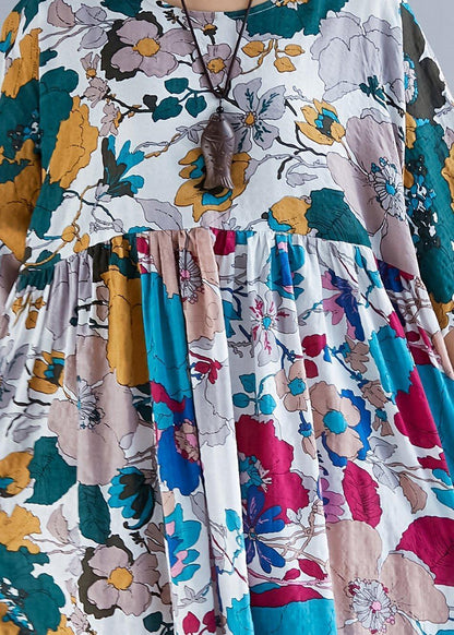 Französischer O-Ausschnitt, gerafftes Patchwork, Chiffon-Roben, pakistanischer Ärmeldruck, Maxikleid, Sommer