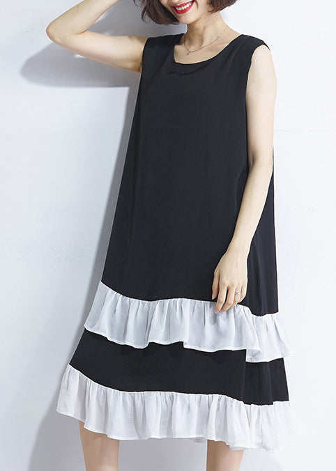 Französisch Patchwork ärmellose Baumwolle Kleiderschränke Casual Runway schwarz Plus Size Kleid Sommer