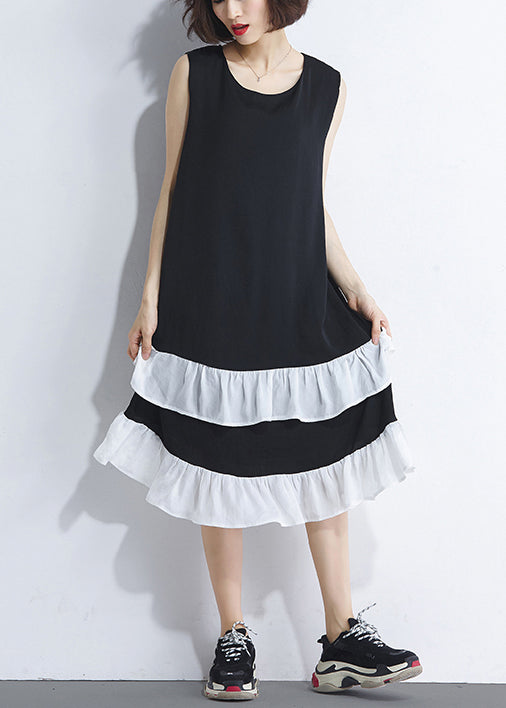 Französisch Patchwork ärmellose Baumwolle Kleiderschränke Casual Runway schwarz Plus Size Kleid Sommer