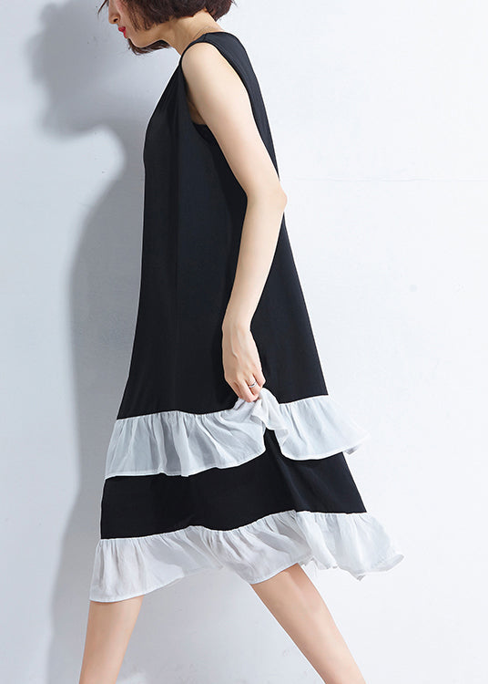 Französisch Patchwork ärmellose Baumwolle Kleiderschränke Casual Runway schwarz Plus Size Kleid Sommer
