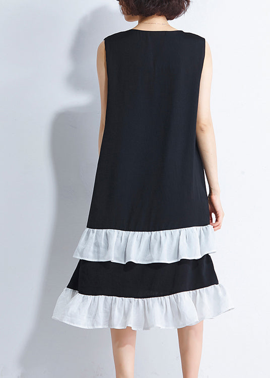 Französisch Patchwork ärmellose Baumwolle Kleiderschränke Casual Runway schwarz Plus Size Kleid Sommer