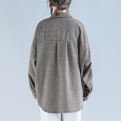 Französische karierte Baumwoll-Tunika, lässige Arbeitskleider mit Reverskragen, Frühlingsoberteile