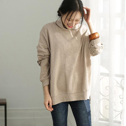 Französische Seite offene Baumwoll-Tunika-Muster Plus Größe Fotografie Khaki Tunika Shirt