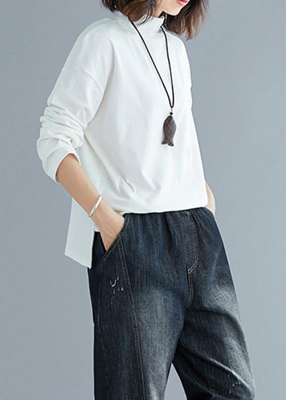 French stand collar cotton spring clothes Christmas Gifts white shirt - SooLinen