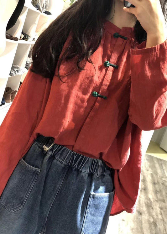 French stand collar linen tunic pattern Sewing black Batwing Sleeve blouses fall - SooLinen