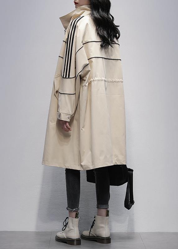 French stand collar zippered  outwear khaki silhouette coats - SooLinen