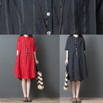 French striped cotton linen tunic top Tutorials black Dress summer - SooLinen