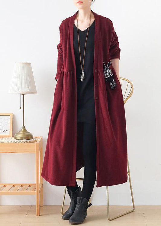French v neck Cinched Plus Size clothes For Women burgundy box women coats - SooLinen
