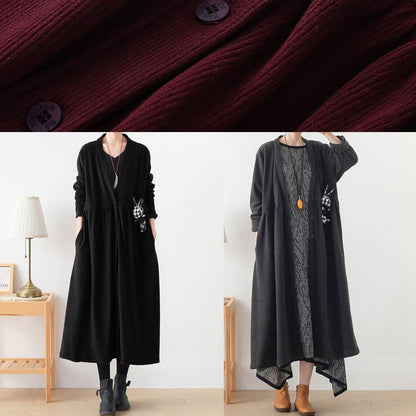 French v neck Cinched Plus Size clothes For Women burgundy box women coats - SooLinen