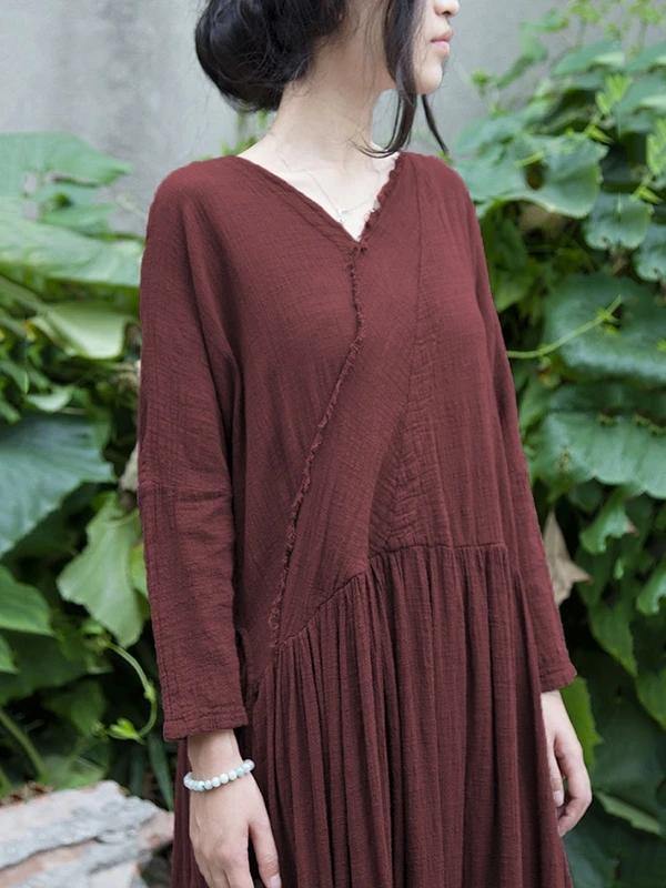 French v neck Cinched cotton linen dress Tutorials gray Dress - SooLinen