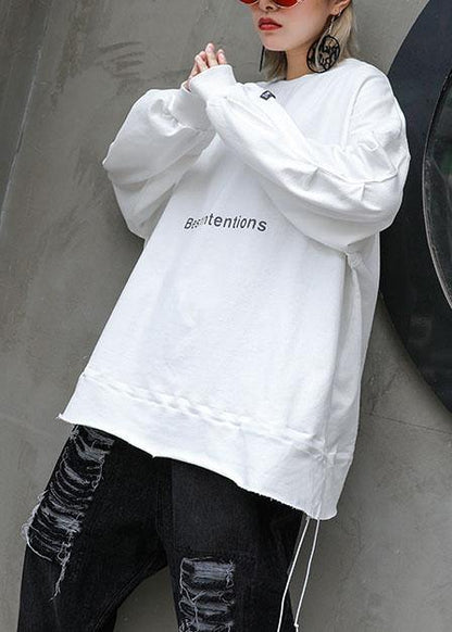 French white cotton Tunic alphabet silhouette fall blouse - SooLinen