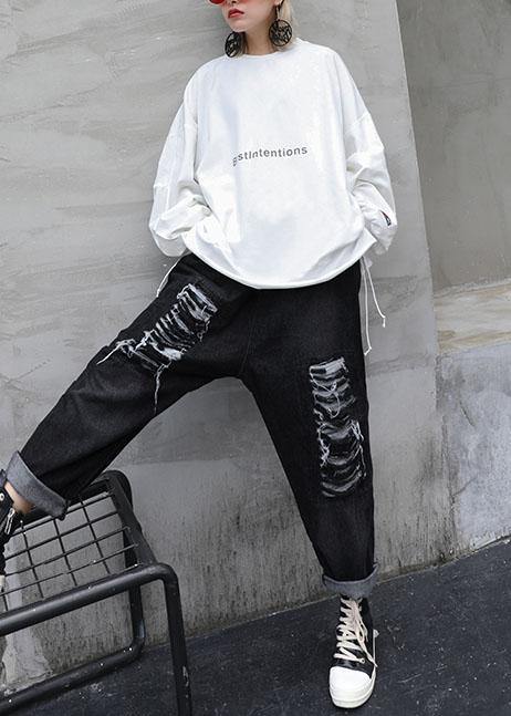 French white cotton Tunic alphabet silhouette fall blouse - SooLinen