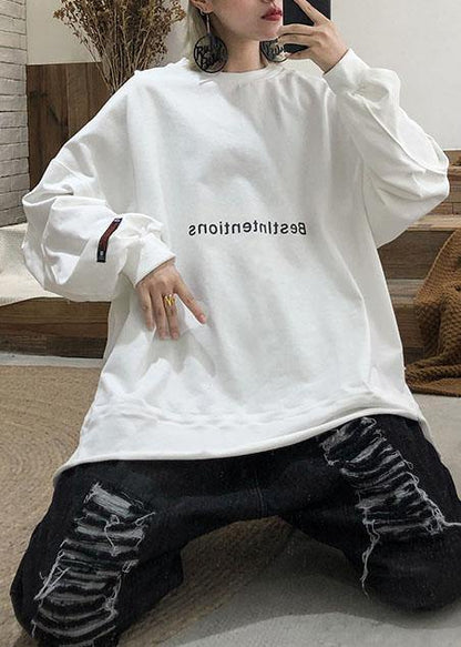 French white cotton Tunic alphabet silhouette fall blouse - SooLinen