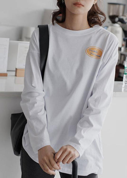 French white cotton clothes fall oversized o neck blouse - SooLinen