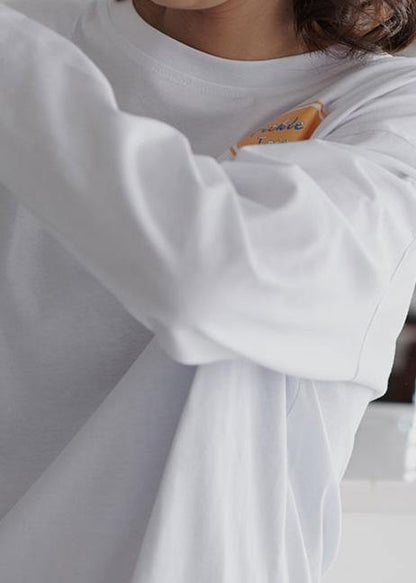 French white cotton clothes fall oversized o neck blouse - SooLinen