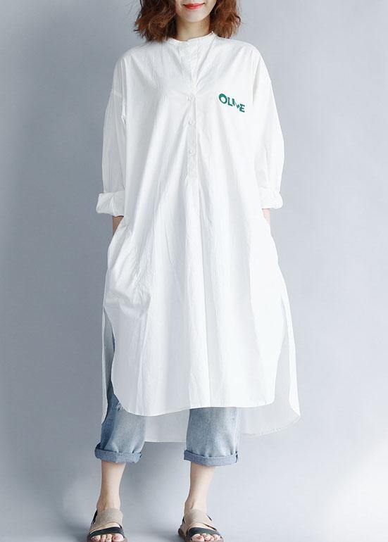 French white cotton quilting clothes side open Maxi summer Dresses - SooLinen