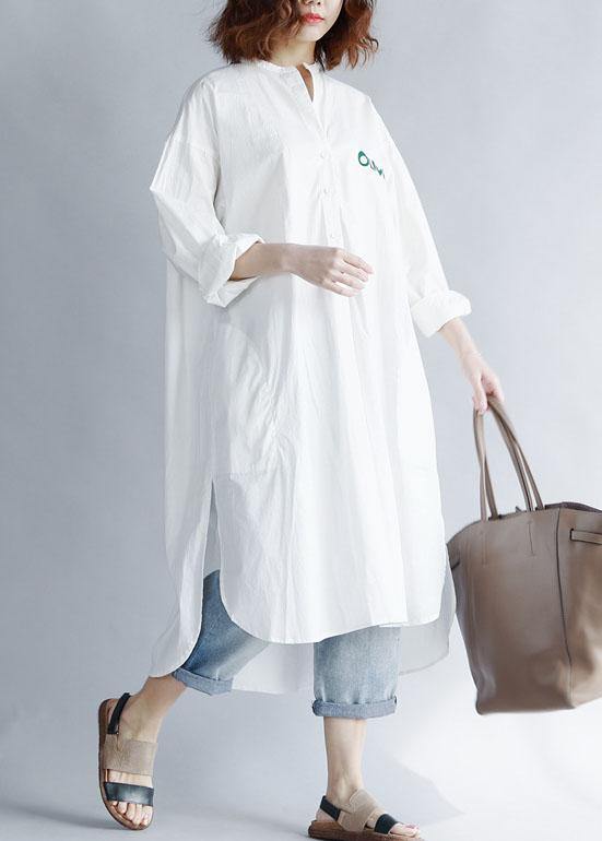 French white cotton quilting clothes side open Maxi summer Dresses - SooLinen