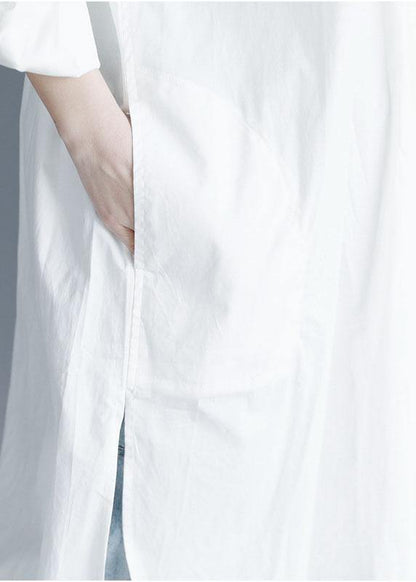 French white cotton quilting clothes side open Maxi summer Dresses - SooLinen