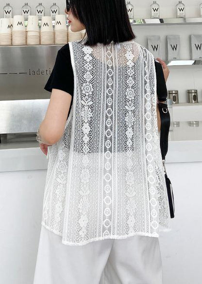 French white cotton top v neck pockets Clothing tops - SooLinen