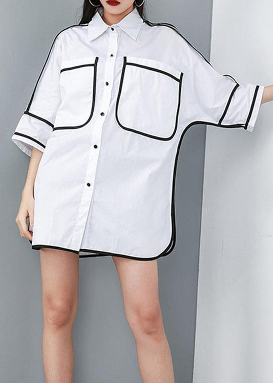 French women blouses Vintage Personality Solid Color Pockets Summer Shirt - SooLinen