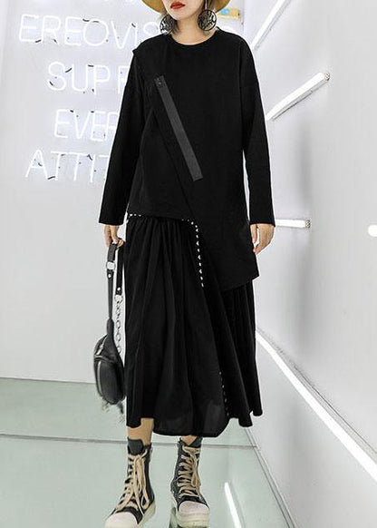 French zippered cotton box top Tutorials black asymmetric blouses fall - SooLinen