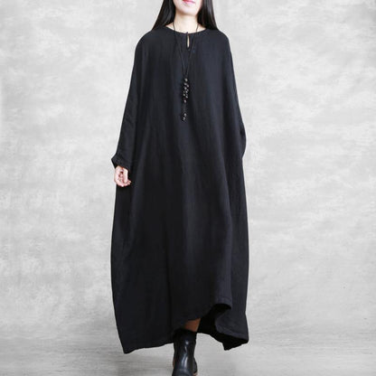 French O Neck Pockets Spring Quilting Clothes Outfits Black Long Dresses - SooLinen