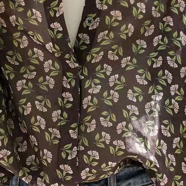 Französische Schokoladendruck-Oberteile aus Baumwolle und Leinen für Damen, Bio-Tutorials, Button-Down-Kleider, Hemden