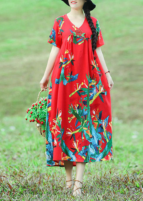 Französisches O-Ausschnitt-Krawatten-Taille-Leinen-Baumwoll-Steppkleid mit gelbem Aufdruck, Sommer