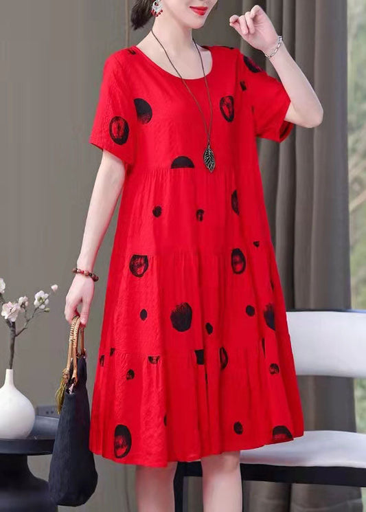Französisch rot druck Baumwolle kleidung o neck taschen Kunst sommer Kleider
