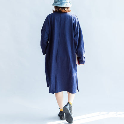 Marineblaue Baumwollkleider mit Mädchendruck, Oversize-Kaftans, Etuikleid im lässigen Stil