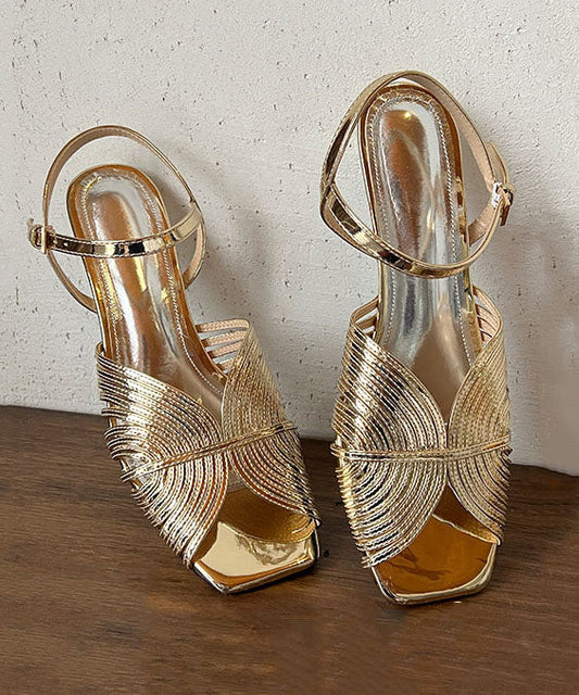Gold Sandalen High Heel Kunstleder Stilvolle Splicing Schnalle Riemen