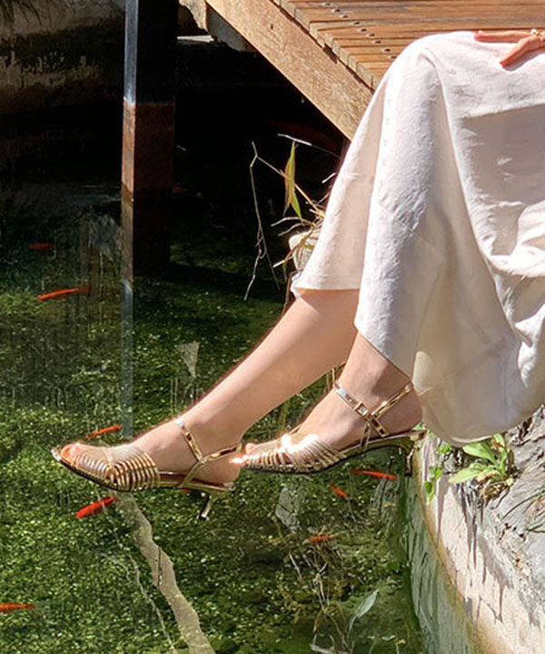 Gold Sandalen High Heel Kunstleder Stilvolle Splicing Schnalle Riemen