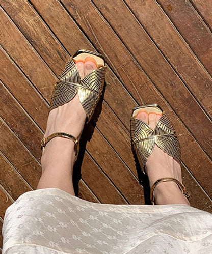 Gold Sandalen High Heel Kunstleder Stilvolle Splicing Schnalle Riemen