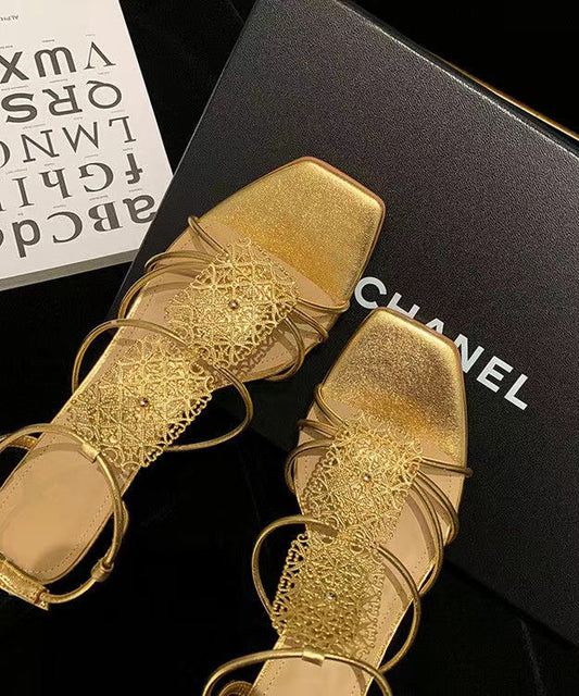 Gold Sandalen High Heel Kunstleder Frauen Spleißen Peep Toe