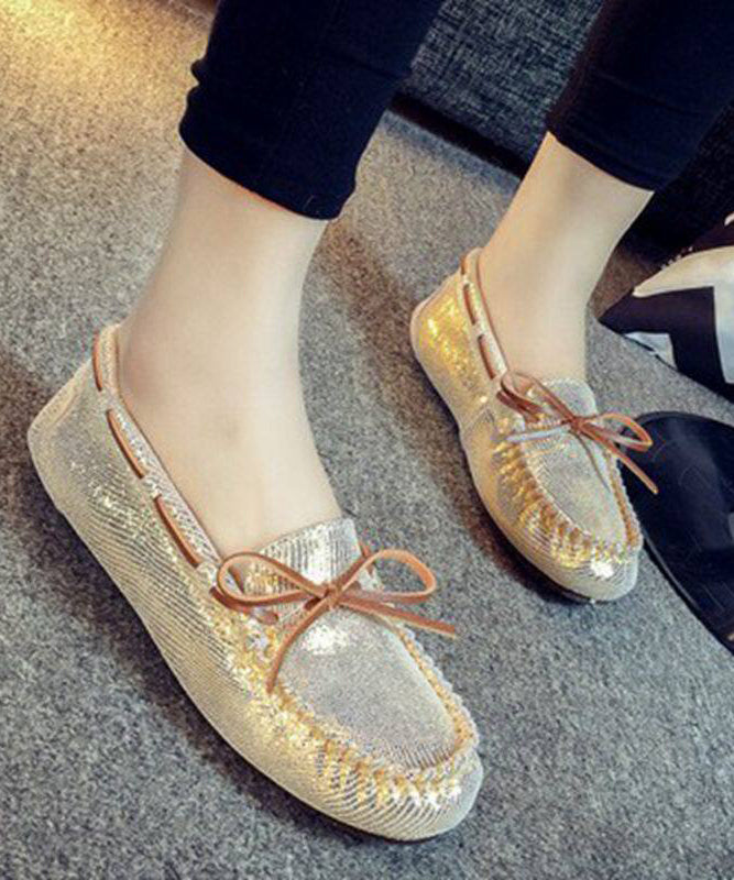 Golden Flat Shoes For Women Faux Leather Simple Flats