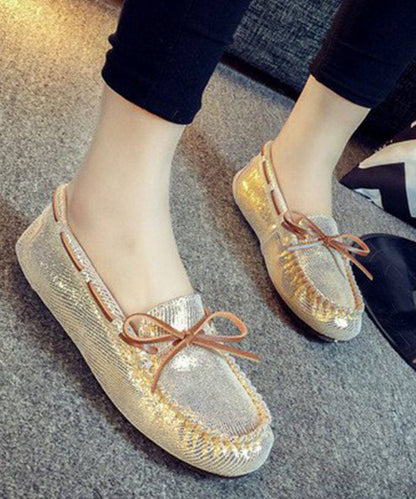 Golden Flat Shoes For Women Faux Leather Simple Flats