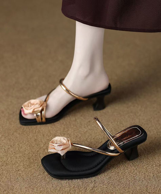Golden Flower Faux Leather Unique Peep Toe Thong Sandals