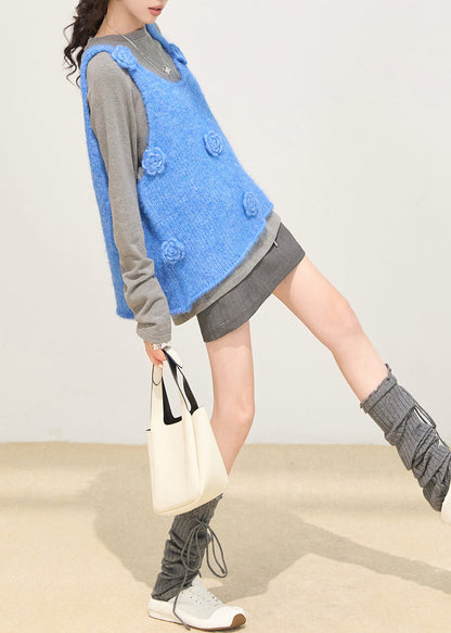 Strickwesten mit Farbverlauf, blau-floral, Oversized, Winter