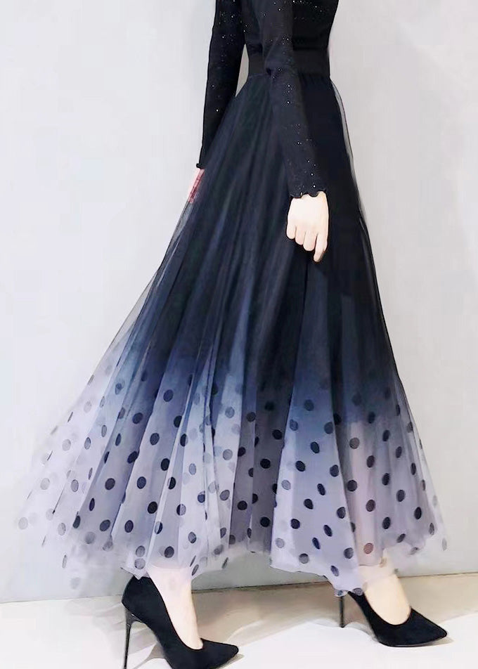Farbverlauf Blau Dot Hohe Taille Tüll A-linie Röcke Frühling