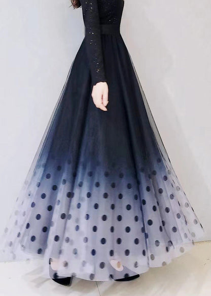 Farbverlauf Blau Dot Hohe Taille Tüll A-linie Röcke Frühling