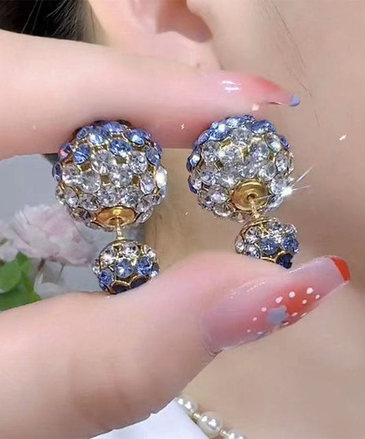 Pendientes redondos de plata de ley con incrustaciones de circonitas en color azul degradado