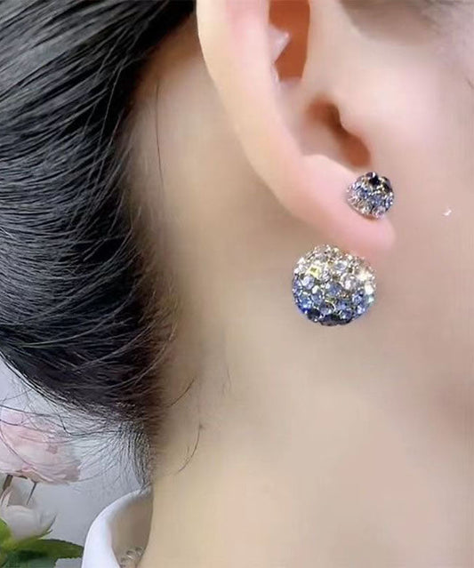 Pendientes redondos de plata de ley con incrustaciones de circonitas en color azul degradado