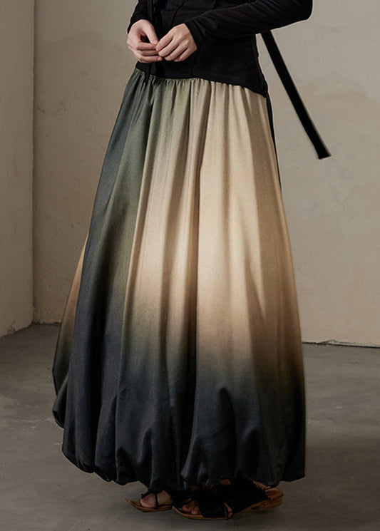 Maxirock aus Seide und Baumwolle mit Farbverlauf und elastischem Bund, Frühling